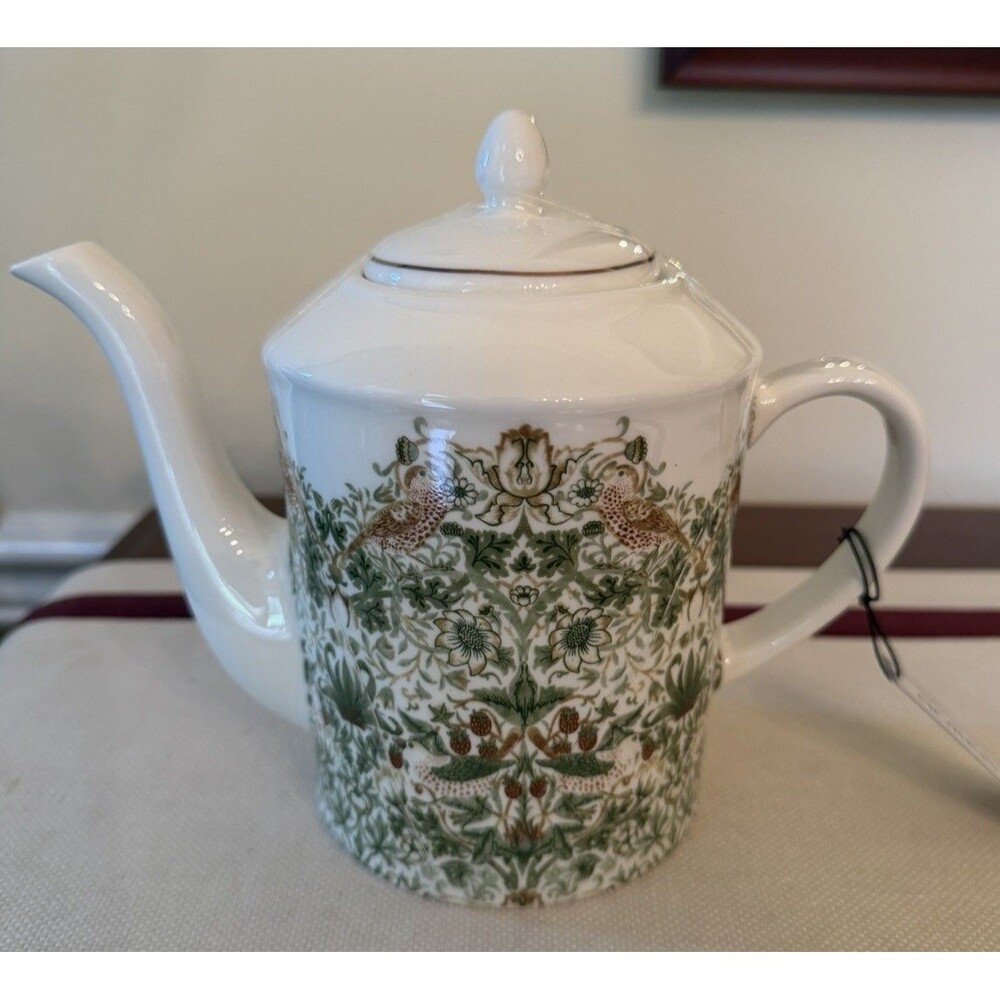 NWT Morris & Co. Porcelain Teapot In The 'Strawberry Thief' Pattern